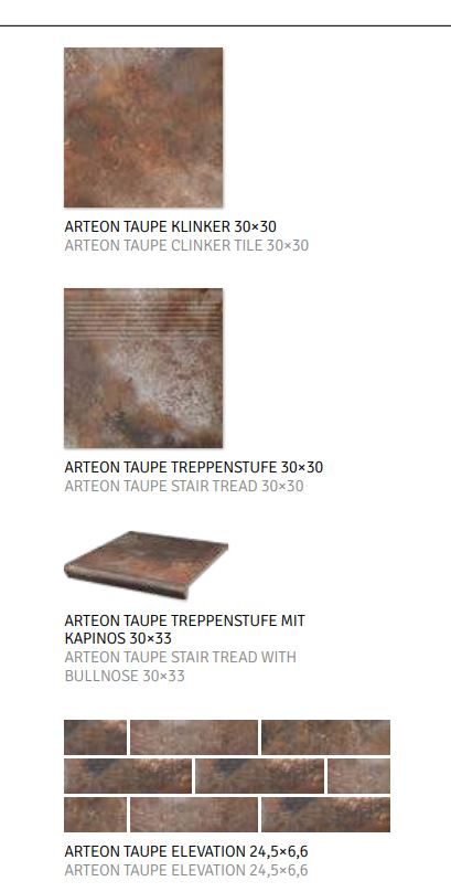 Клинкерная ступень флорентинер Arteon Taupe противоскользящая с капиносом, терракотовый 330x300x11 мм