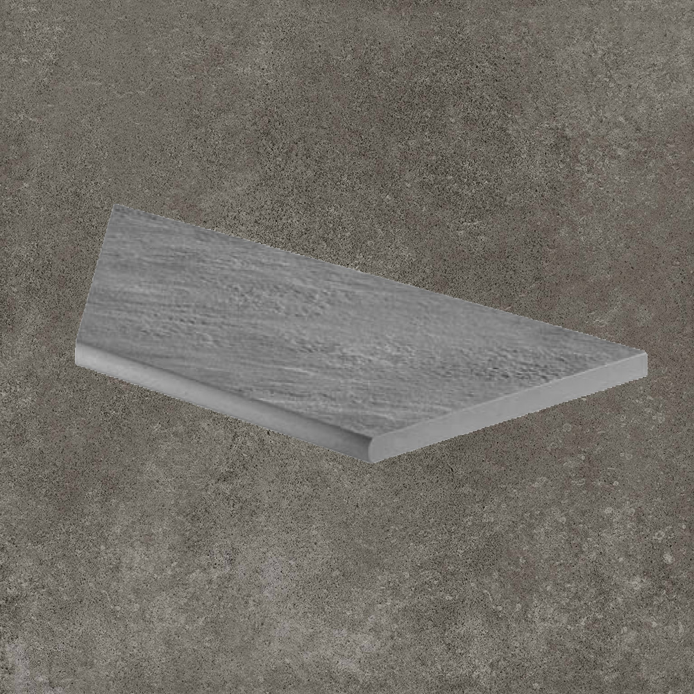 Тротуарная плитка Серая Lastra. Спец. Элемент- Бортик Закругленный Угловой Пc Дрифт Грей \ Drift Grey Round Angolo Dx 300х600х20мм