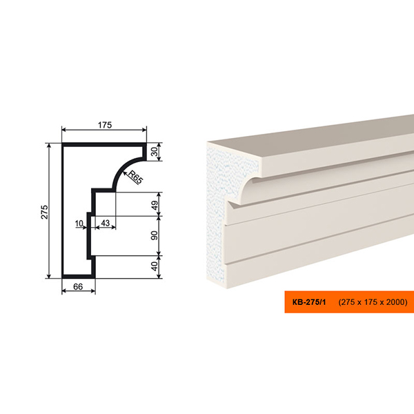 КАРНИЗ для Фасада и Интерьера - лепнина, декор из пенополистирола КВ-275/1 275*175*2000 мм