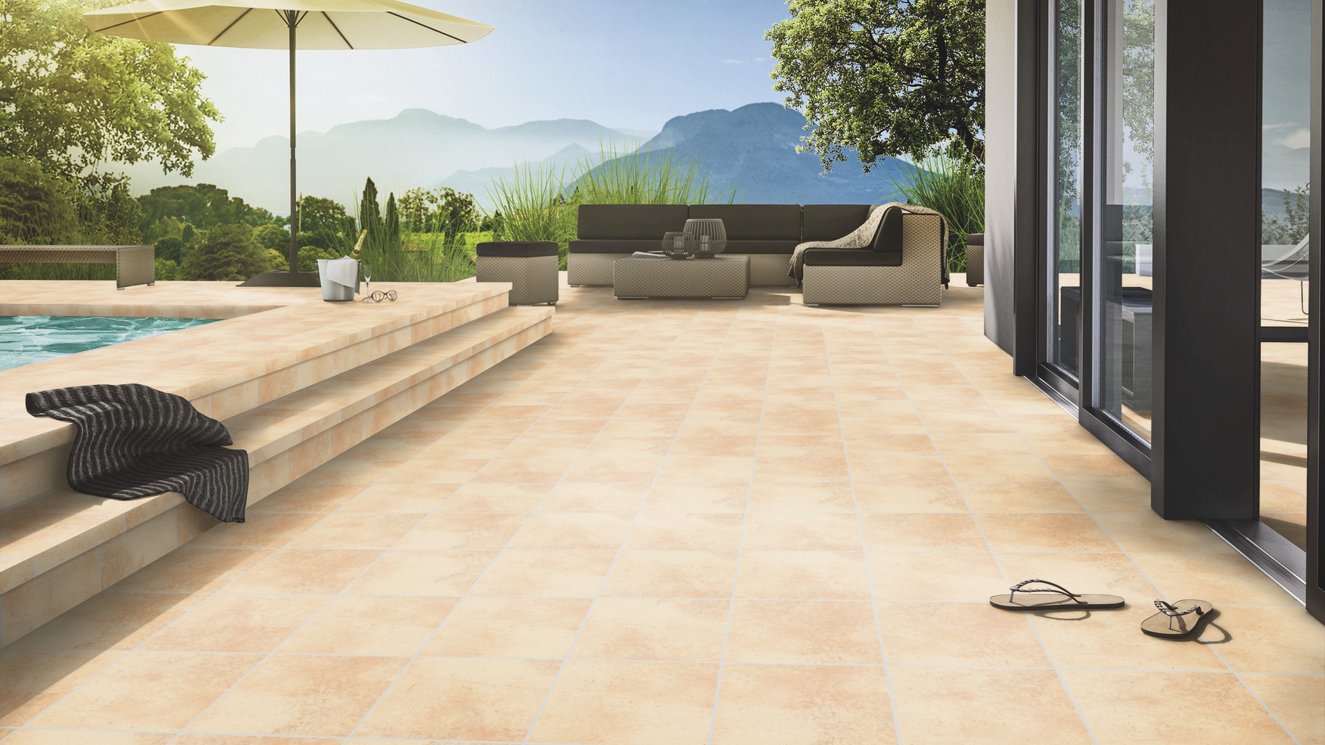 Клинкерная ступень флорентинер противоскользящая плитка Stroeher KERAPLATTE AERA 722 paglio 340*294*12 мм