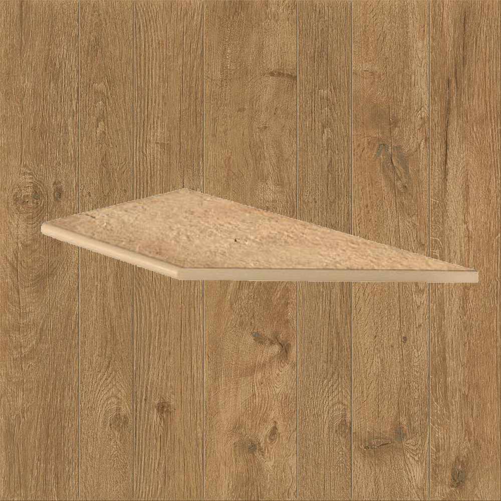 Тротуарная плитка Дерево-охра Lastra. Спец. Элемент-Бортик Закругленный Угловой Лc Оак Резерв Пьюр \ Oak Reserve Pure Round Angolo Sx 300х600х20мм