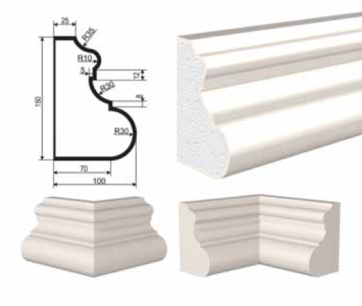 МОЛДИНГ цокольный для Фасада и Интерьера - лепнина, декор из пенополистирола ЦВ-150/4 150*100*2000 мм