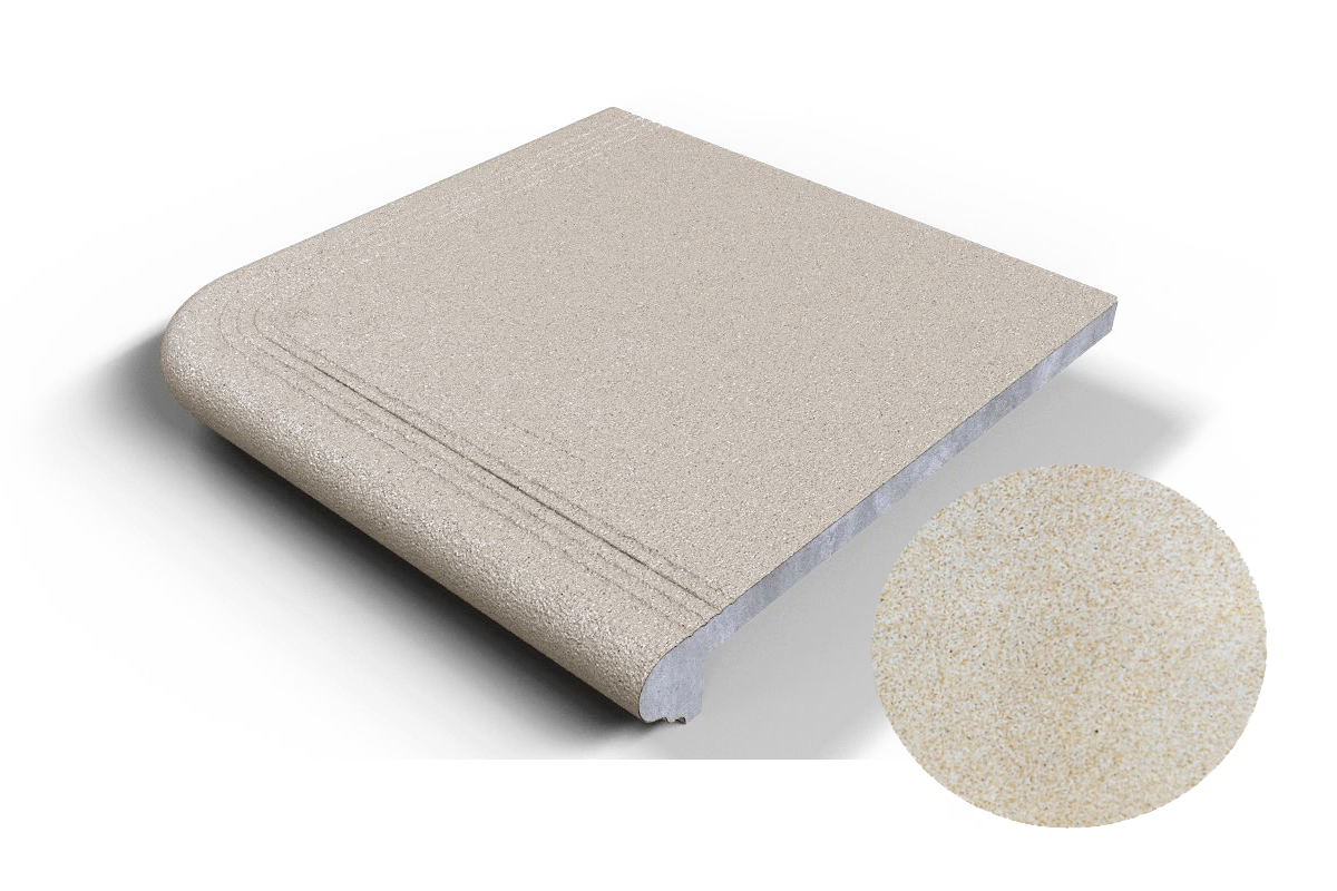 302 Угловая ступень Флорентинер противоскользящая с насечками, бежевая 330*330*17 мм