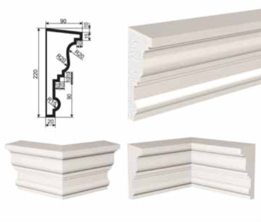 КАРНИЗ для Фасада и Интерьера - лепнина, декор из пенополистирола КВ-220/1 220*90*2000 мм