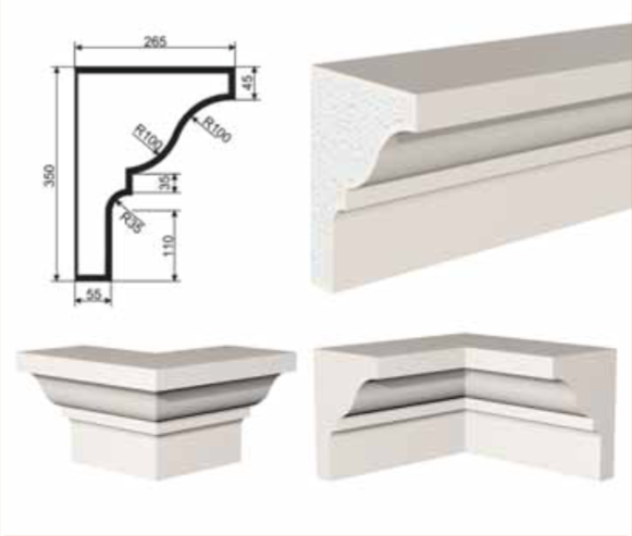 КАРНИЗ для Фасада и Интерьера - лепнина, декор из пенополистирола КВ-350/3 350*265*2000 мм