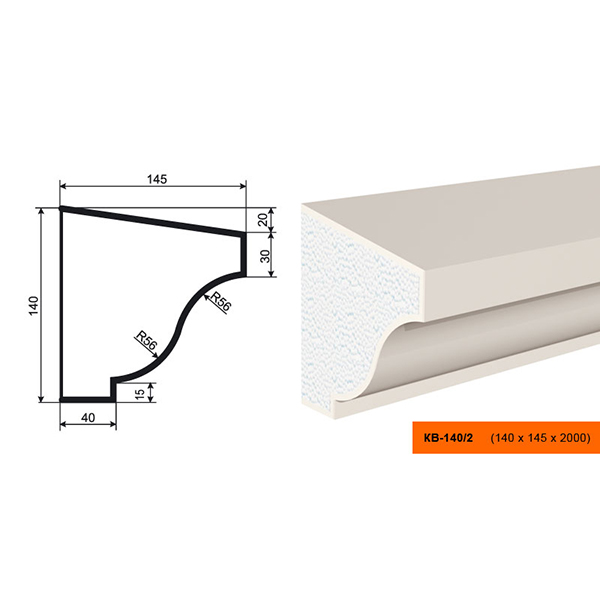 КАРНИЗ для Фасада и Интерьера - лепнина, декор из пенополистирола КВ-140/2 140*145*2000 мм