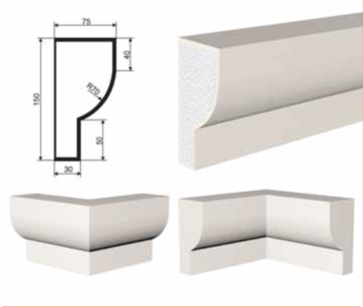 КАРНИЗ для Фасада и Интерьера - лепнина, декор из пенополистирола КВ-150/1 150*75*2000 мм