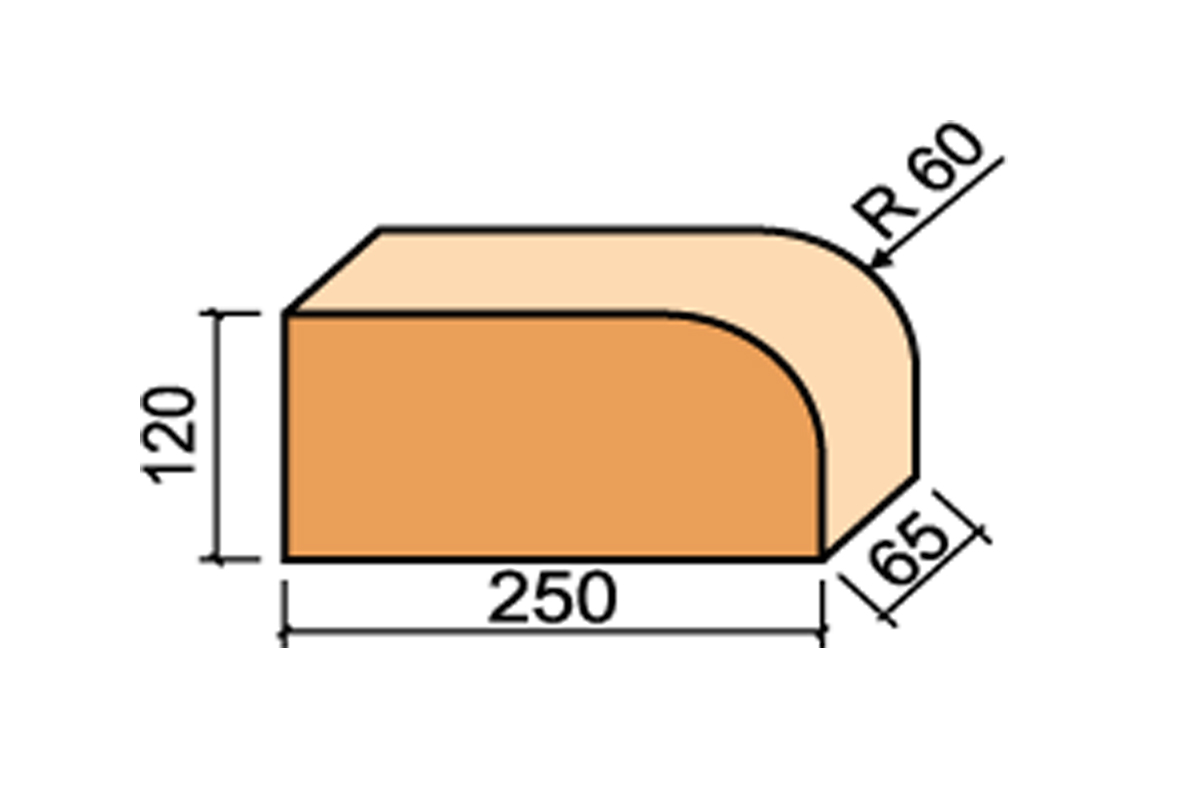 12.201115L Lode Brunis F15 гладкий, 250*120*65 мм, Кирпич радиусный полнотелый