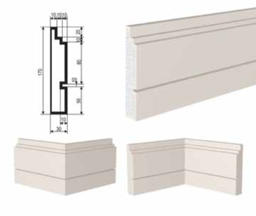 МОЛДИНГ цокольный для Фасада и Интерьера - лепнина, декор из пенополистирола ЦВ-170/2 170*30*2000 мм
