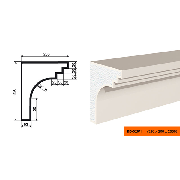 КАРНИЗ для Фасада и Интерьера - лепнина, декор из пенополистирола КВ-320/2 320*260*2000 мм