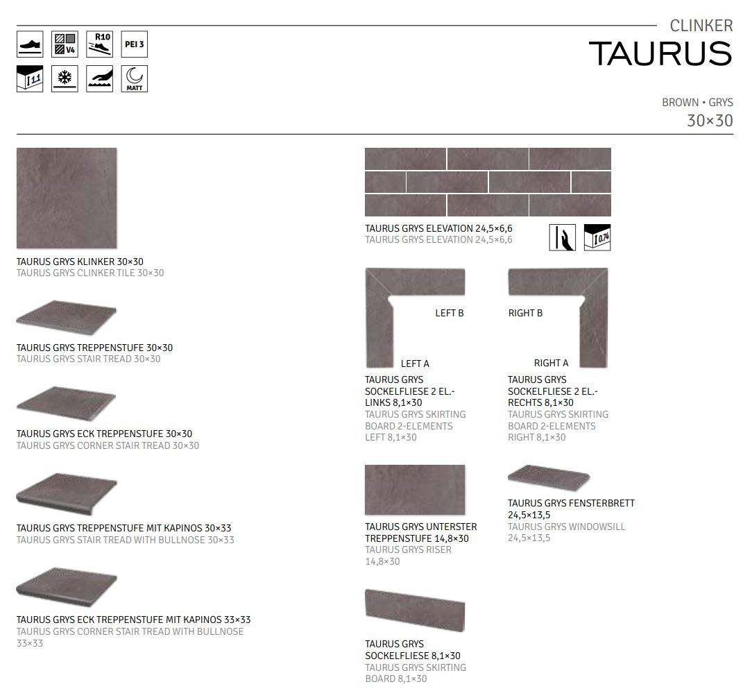 Клинкерная плитка Taurus Grys 300x300x11 – для улицы, террасы, крыльца, лестницы, морозостойкая