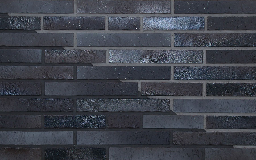 Клинкерная фасадная плитка под кирпич ригельная Langformat ABC Atlantis KohleBrand Schieferstruktur, 490*52*10 мм