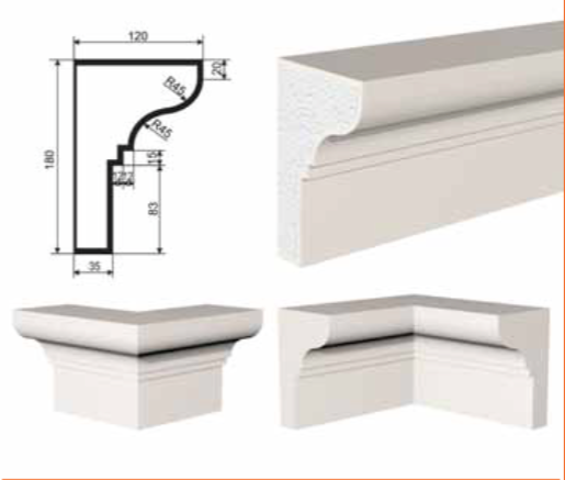 КАРНИЗ для Фасада и Интерьера - лепнина, декор из пенополистирола КВ-180/4 180*120*2000 мм