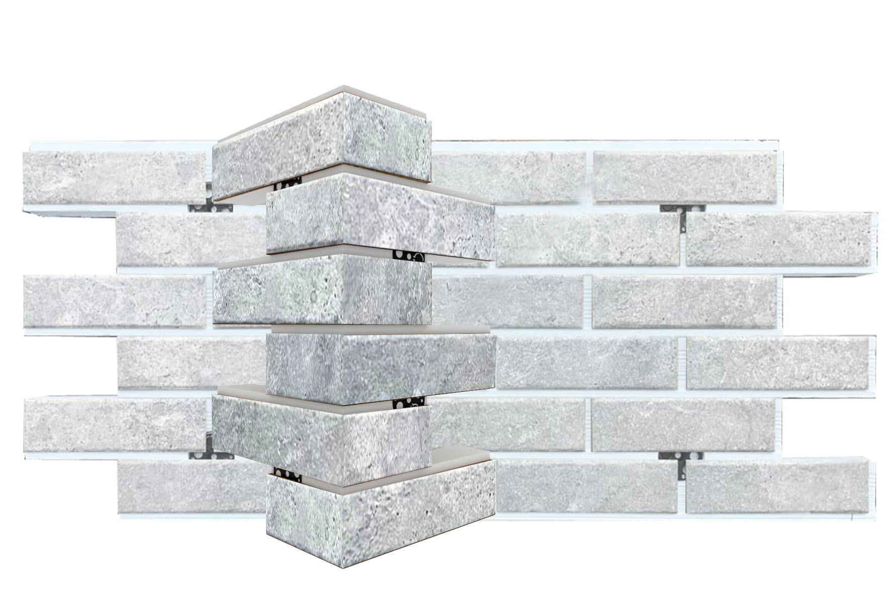 Cemento gray угловая фасадная термопанель из пенополистирола ППС 40 мм, 0,17 м2 с клинкерной плиткой