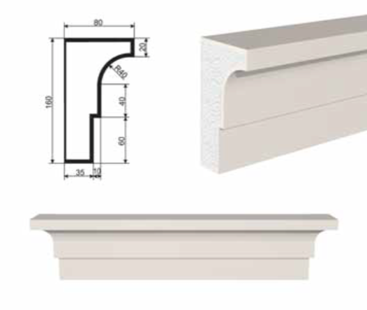 ПОДОКОННИК для Фасада и Интерьера - лепнина, декор из пенополистирола ПВ-160/1 160*80*2000 мм