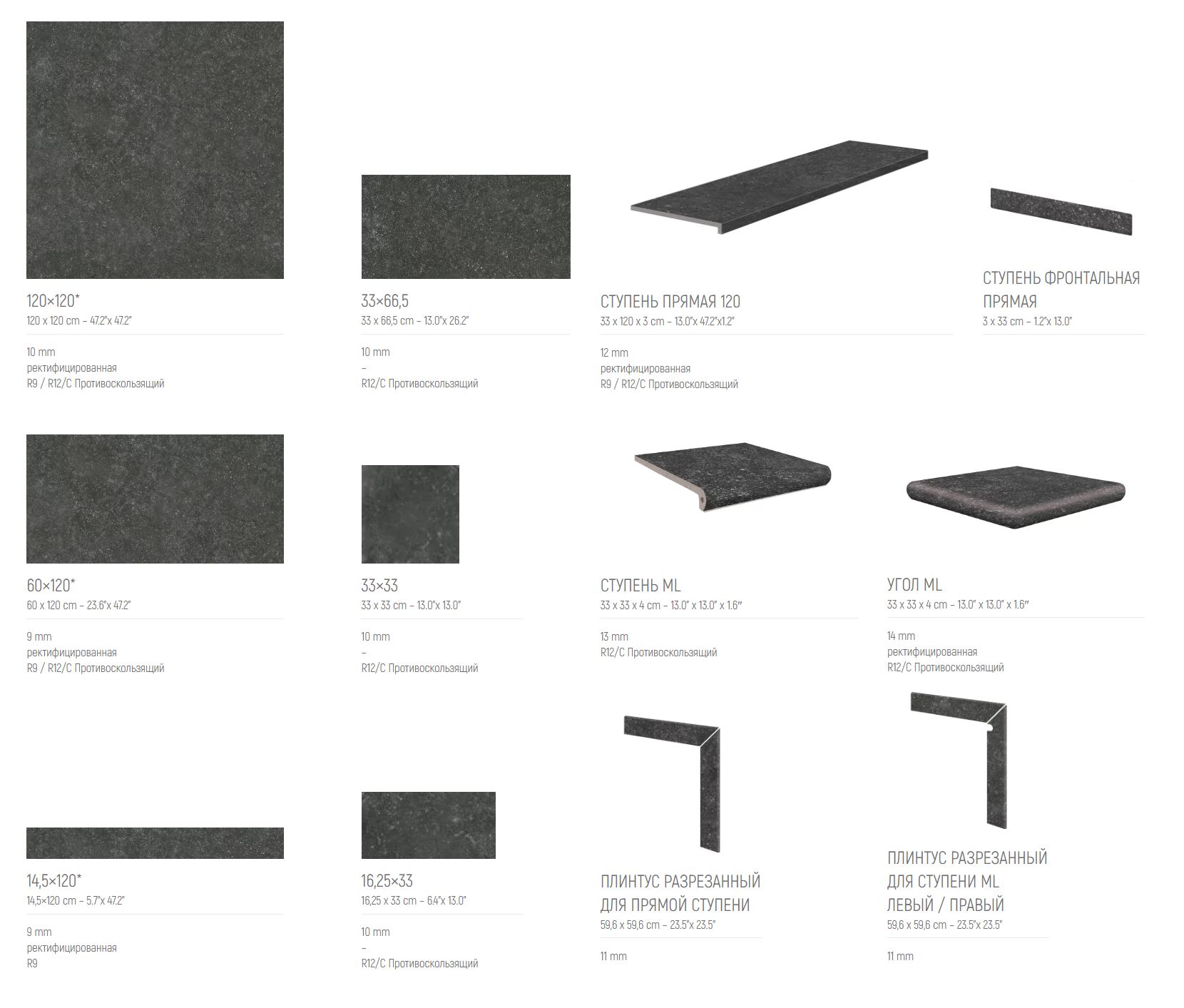Ardenas ANTRACITA Exagres 330*330*12 мм, клинкерная ступень флорентинер- с капиносом, противоскользящая