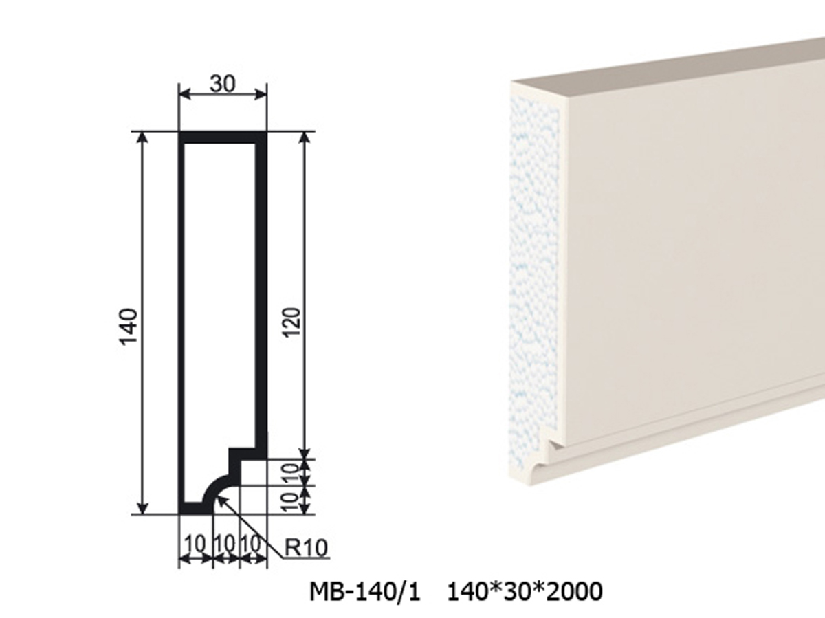 Молдинг для фасада - лепнина, декор из пенополистирола МВ-140/1 140*30*2000 мм