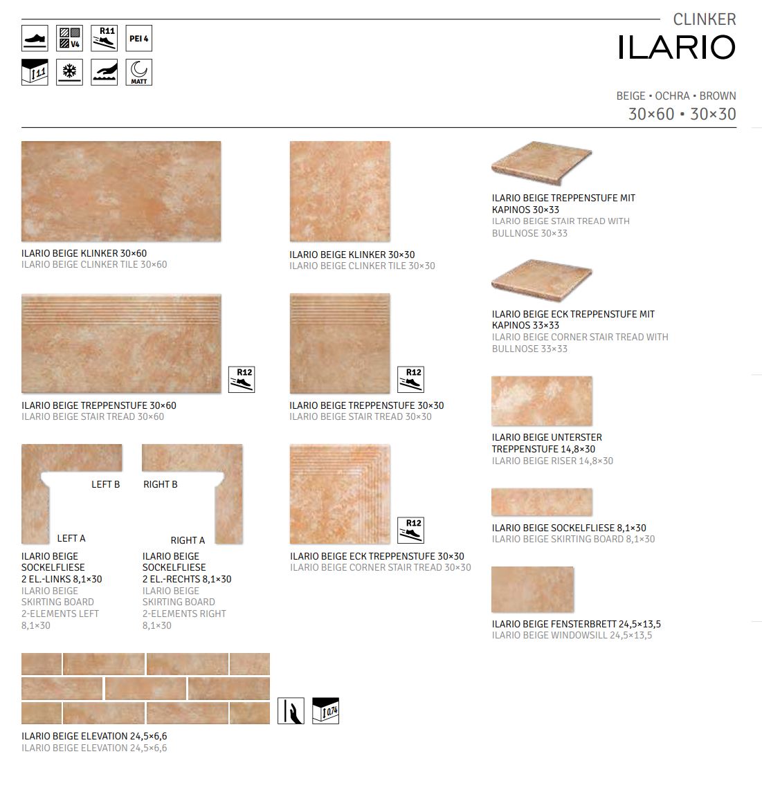 Ilario Beige ступень угловая флорентинер противоскользящая с капиносом 330x330x11 мм