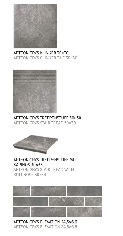 Клинкерная ступень флорентинер Arteon Grys противоскользящая с капиносом, серый 330x300x11 мм