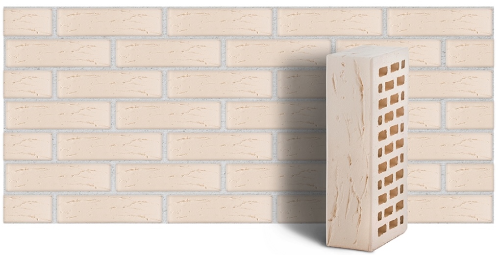 Кирпич лицевой керамический ЛСР пустотелый белый рустик M150 250*120*88 мм