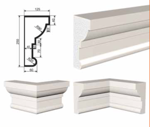 КАРНИЗ для Фасада и Интерьера - лепнина, декор из пенополистирола КВ-250/1 250*125*2000 мм
