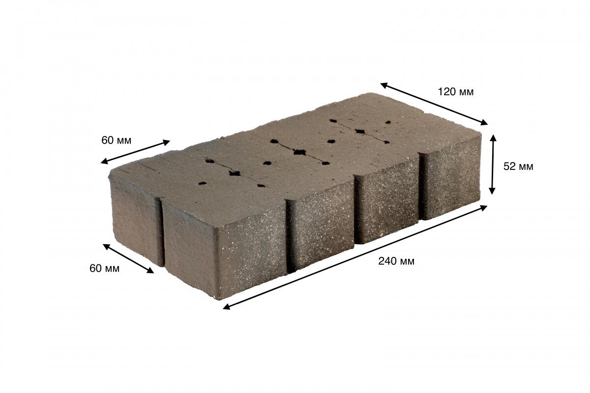 Мюнхен флэш, серая тротуарная плитка/брусчатка клинкерная , мозаика с фаской (делится на 8 частей 60х60х52) 240*120*52 мм, пятый элемент