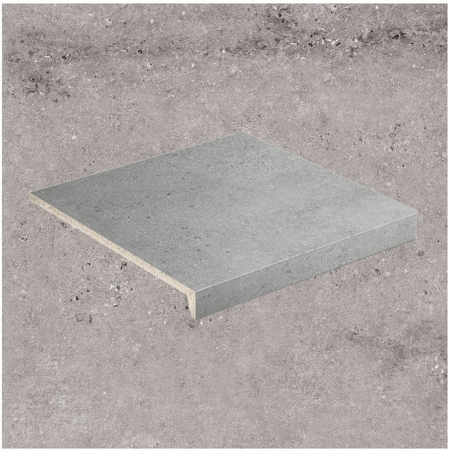 Клинкерная Ступень лофт противоскользящая плитка Stroeher KERAPLATTE GRAVEL BLEND 962 grey 294*340*35*11 мм