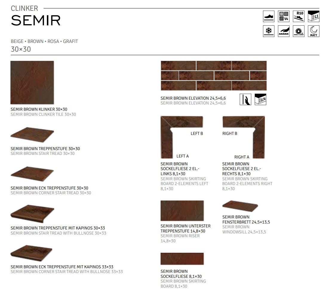 Semir Brown ступень угловая флорентинер противоскользящая с капиносом 330x330x11 мм