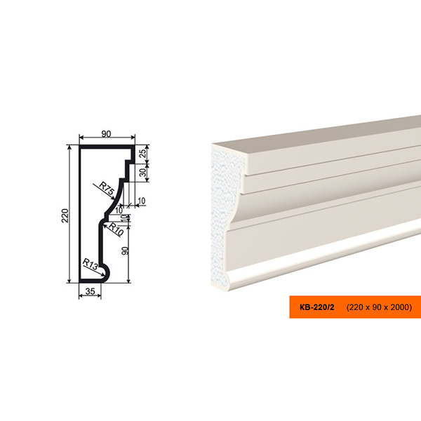 КАРНИЗ для Фасада и Интерьера - лепнина, декор из пенополистирола КВ-220/2 220*90*2000 мм