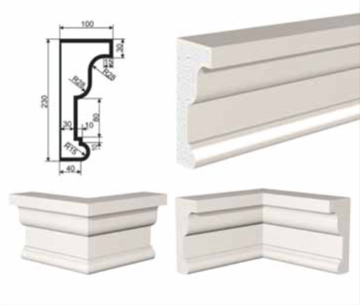 КАРНИЗ для Фасада и Интерьера - лепнина, декор из пенополистирола КВ-230/1 230*100*2000 мм
