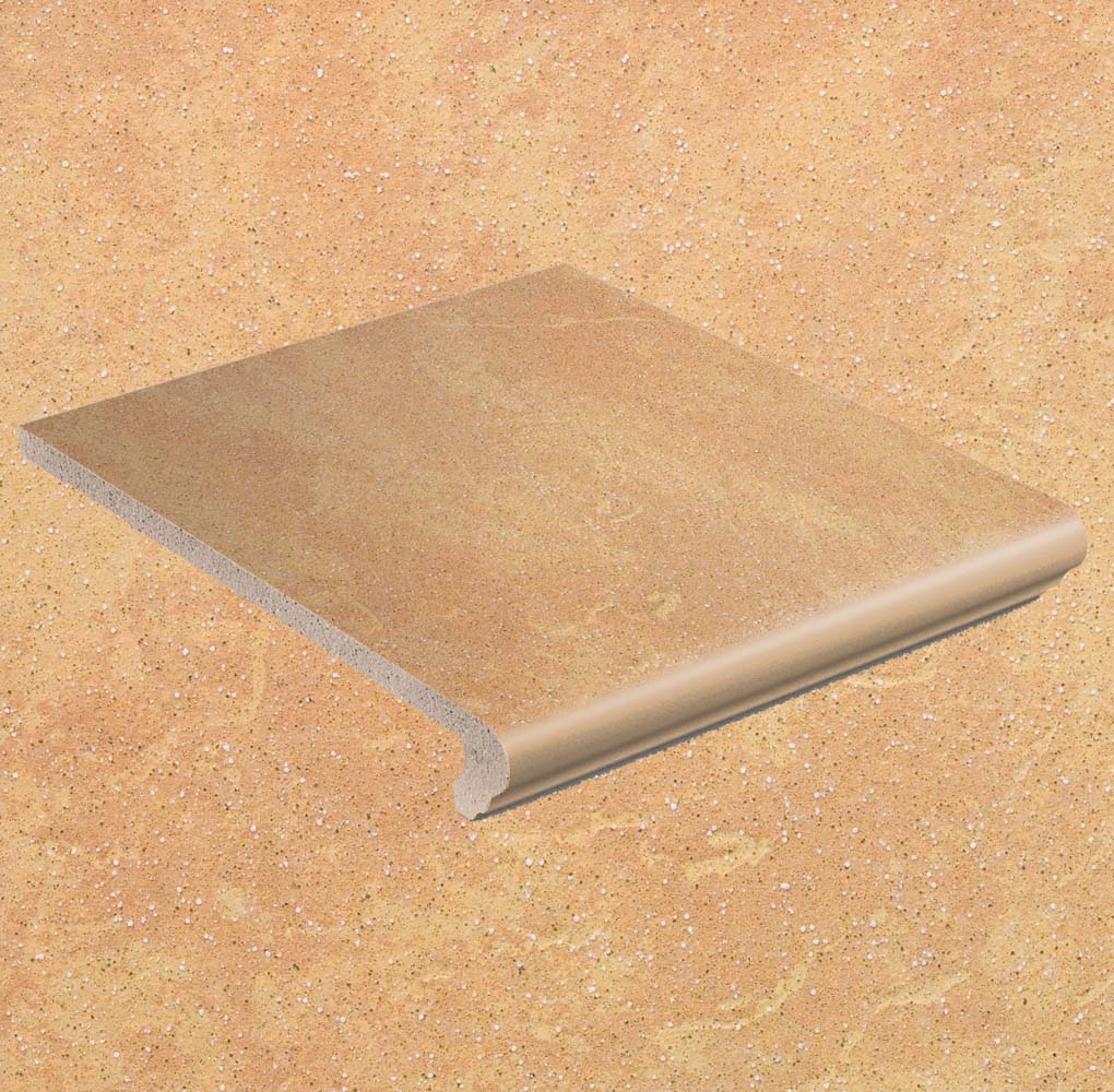 Клинкерная ступень флорентинер противоскользящая плитка Stroeher KERAPLATTE ROCCIA 834 giallo 340*240*12 мм