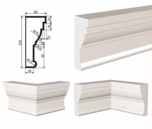 КАРНИЗ для Фасада и Интерьера - лепнина, декор из пенополистирола КВ-220/2 220*90*2000 мм