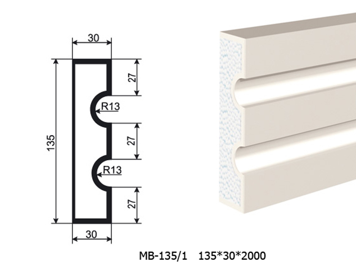 Молдинг для фасада - лепнина, декор из пенополистирола МВ-135/1 (МС-118) 135*30*2000 мм