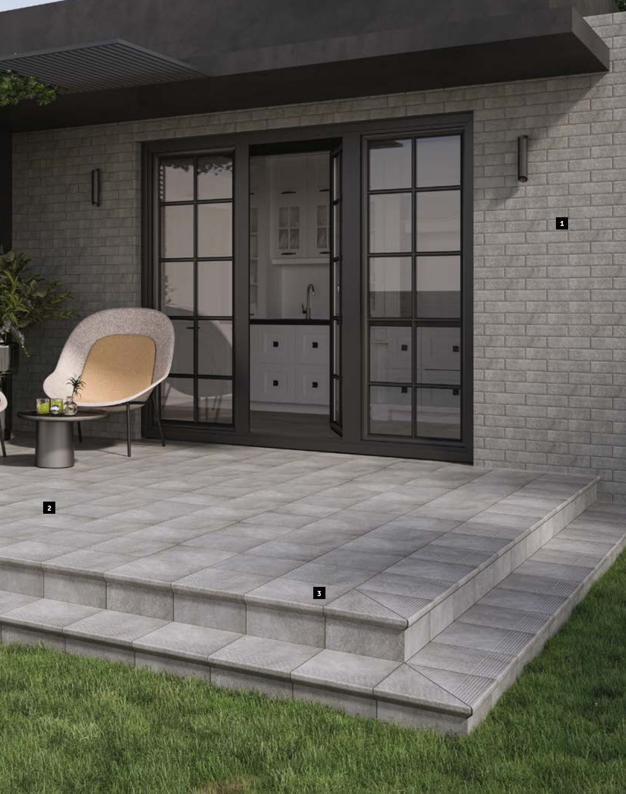 Клинкерная ступень флорентинер Mattone Pietra Grafit противоскользящая с капиносом, серый 330x300x11 мм