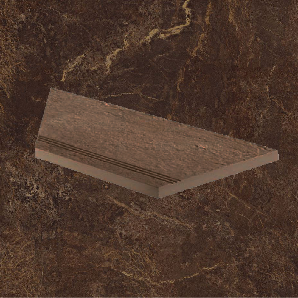 Тротуарная плитка Коричневая Lastra. Спец. Элемент- Ступень Угловая Линеаре Лс 30x60 Форс Фэнси \ Force Fancy Gradino Lineare Angolo Sx 300х600х20мм