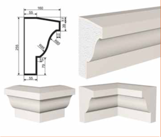 КАРНИЗ для Фасада и Интерьера - лепнина, декор из пенополистирола КВ-255/1 255*160*2000 мм