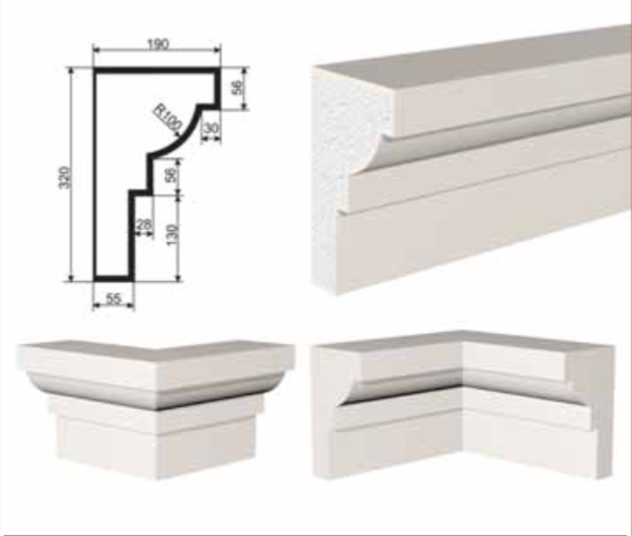 КАРНИЗ для Фасада и Интерьера - лепнина, декор из пенополистирола КВ-320/1 320*190*2000 мм