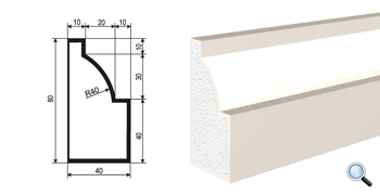 МОЛДИНГ цокольный для Фасада и Интерьера - лепнина, декор из пенополистирола ЦВ-80/1 80*40*2000 мм