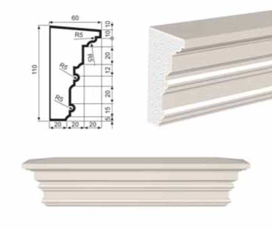 ПОДОКОННИК для Фасада и Интерьера - лепнина, декор из пенополистирола ПВ-110/2 110*60*2000 мм
