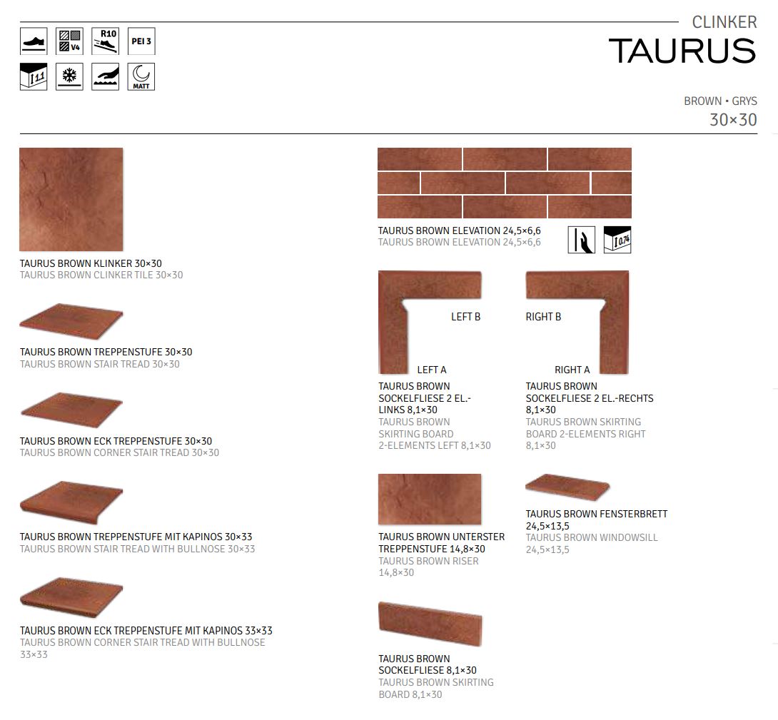 Taurus Brown клинкерная ступень с насечками противоскользящая 300x300x11 мм
