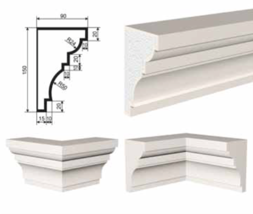 КАРНИЗ для Фасада и Интерьера - лепнина, декор из пенополистирола КВ-150/2 (КС-114) 150*90*2000 мм
