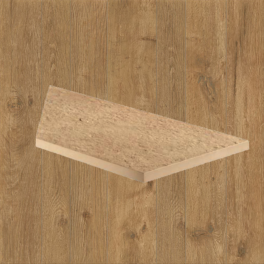 Тротуарная плитка Дерево-охра Lastra. Спец. Элемент- Бортик Угловой Лс Оак Резерв Пьюр \ Oak Reserve Pure Lineare Angolo Sx 300х600х20мм