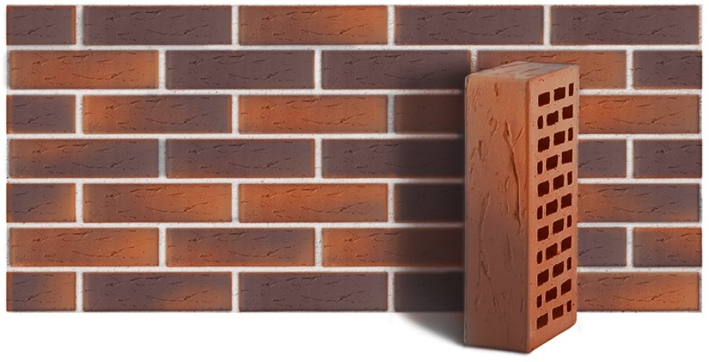 Кирпич лицевой керамический ЛСР пустотелый "Красный Флэшинг" рустик 250*120*65 мм