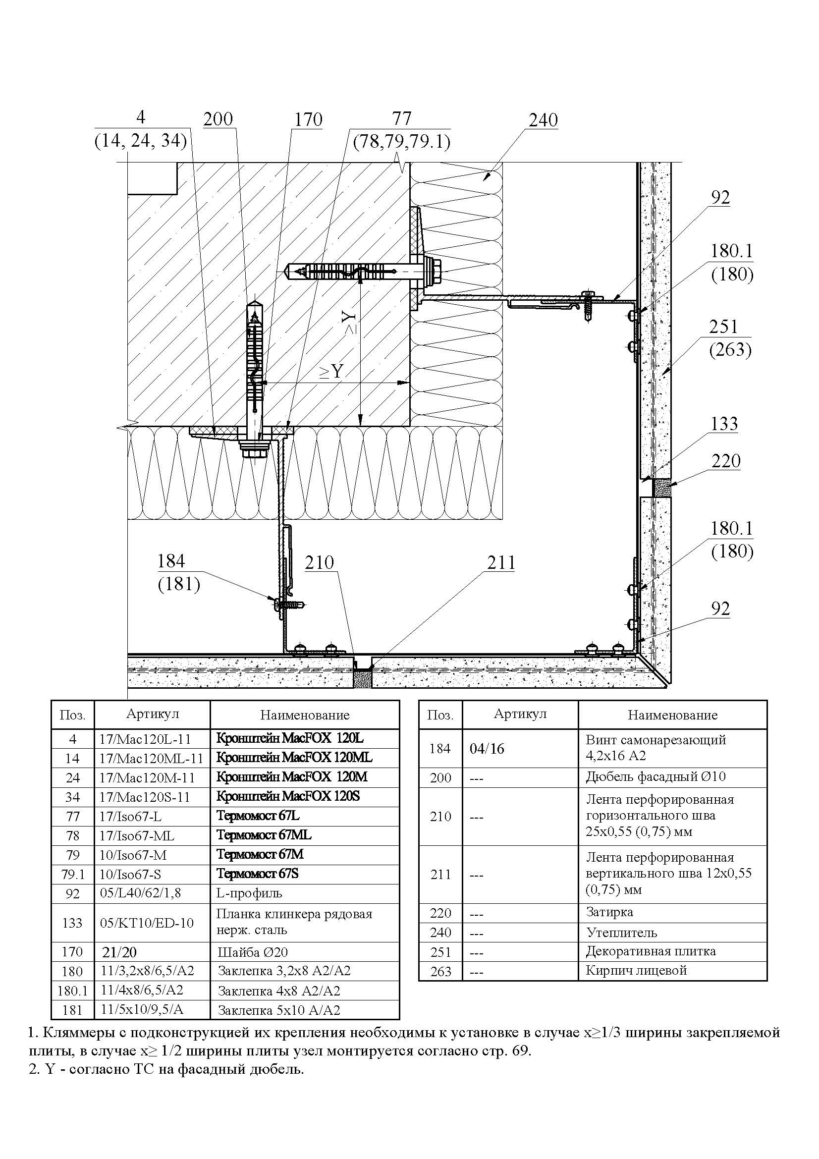 Система НВФ для клинкерной плитки с пропилом / под расшивку шва · MTC-v-350