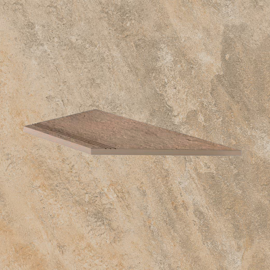 Тротуарная плитка Бежевая-золото Lastra. Спец. Элемент-Ступень Угловая Линеаре Пс 30x60 Лэндстоун Голд \ Landstone Gold Gradino Lineare Angolo Dx 300х600х20мм