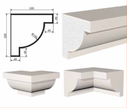 КАРНИЗ для Фасада и Интерьера - лепнина, декор из пенополистирола КВ-220/5 220*220*2000 мм