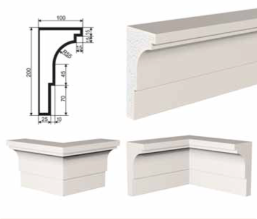 КАРНИЗ для Фасада и Интерьера - лепнина, декор из пенополистирола КВ-200/1 200*100*2000 мм