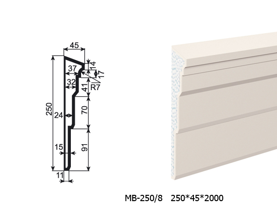 Молдинг для фасада - лепнина, декор из пенополистирола МВ-250/8 250*45*2000 мм