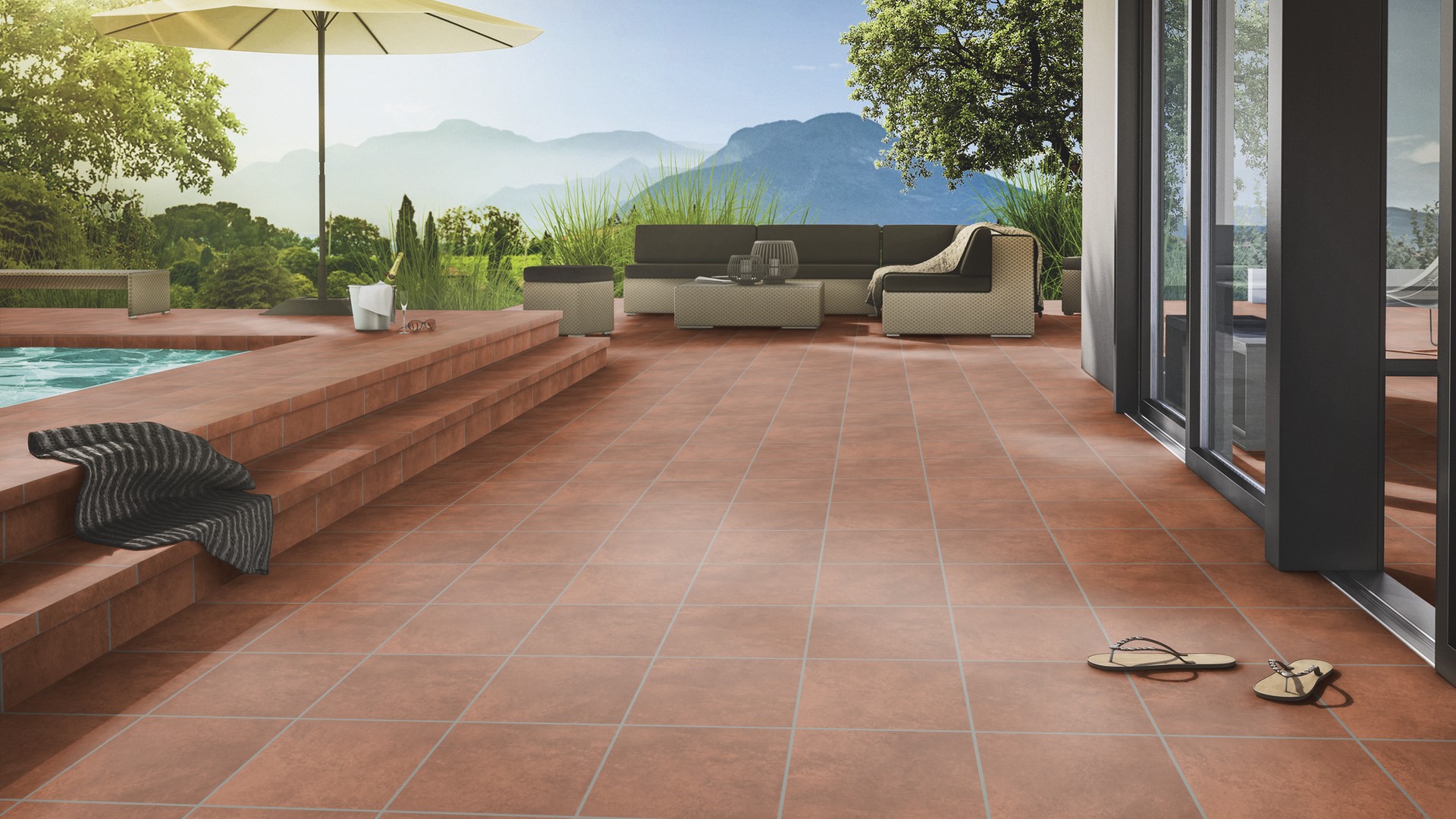 Клинкерная ступень флорентинер противоскользящая плитка Stroeher KERAPLATTE AERA T 728 core 340*294*12 мм