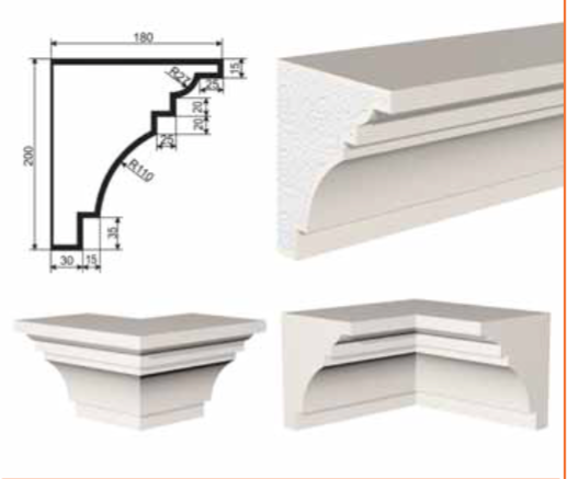 КАРНИЗ для Фасада и Интерьера - лепнина, декор из пенополистирола КВ-200/7 (КС-123) 200*180*2000 мм